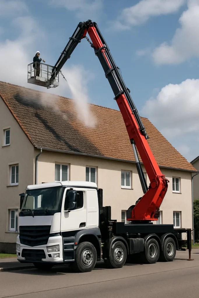 Dachreinigung mit LKW Kran