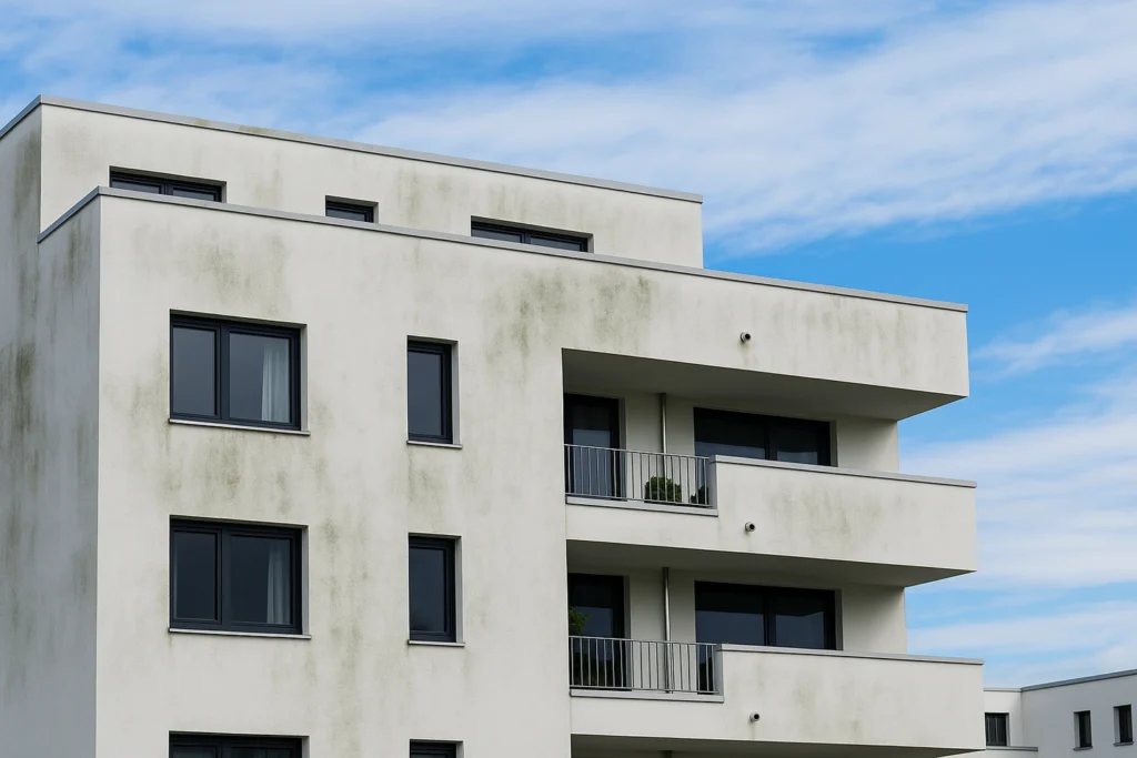 Putzfassadenreinigung Wohnhaus Haus Einfamilienhaus vorher