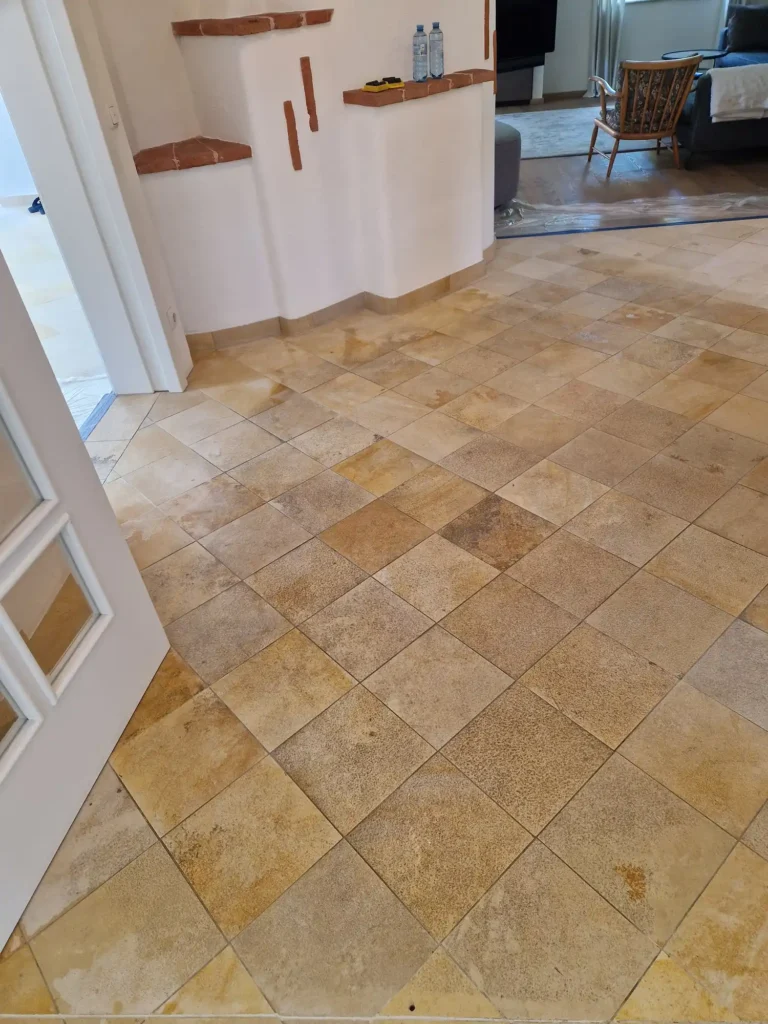 Tiefengrundreinigung von Solnhofener Naturstein vor der Reinigung